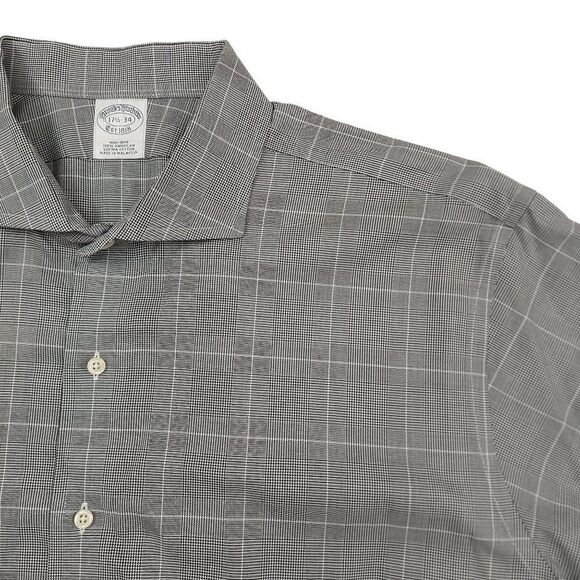 Brooks Brothers Mens Shirt 34 17-1/2 Button Up Long Sleeve Supima Cotton Gray - Picture 5 of 10